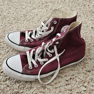 Burgundy high top Converse, size 11